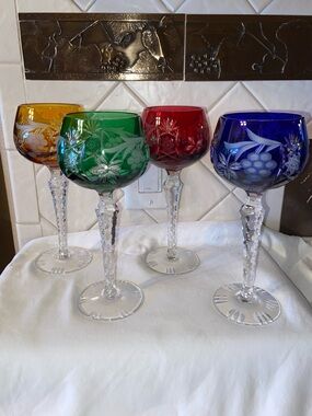 Like new Vintage set of 4 German LAUSITZER  Lead Crystal Wine Glasses Goblets